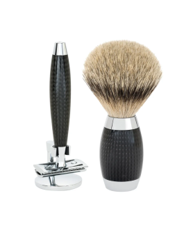 Muehle Edition S 493 ED 1 SR - Бритвенный набор барсучий ворс высшей категории Silvertip, Т-образная бритва, карбон